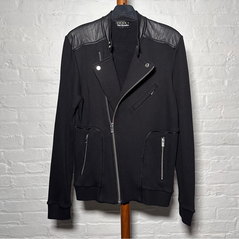 The Kooples Sport biker motorcycle zipped hoodie jacket black